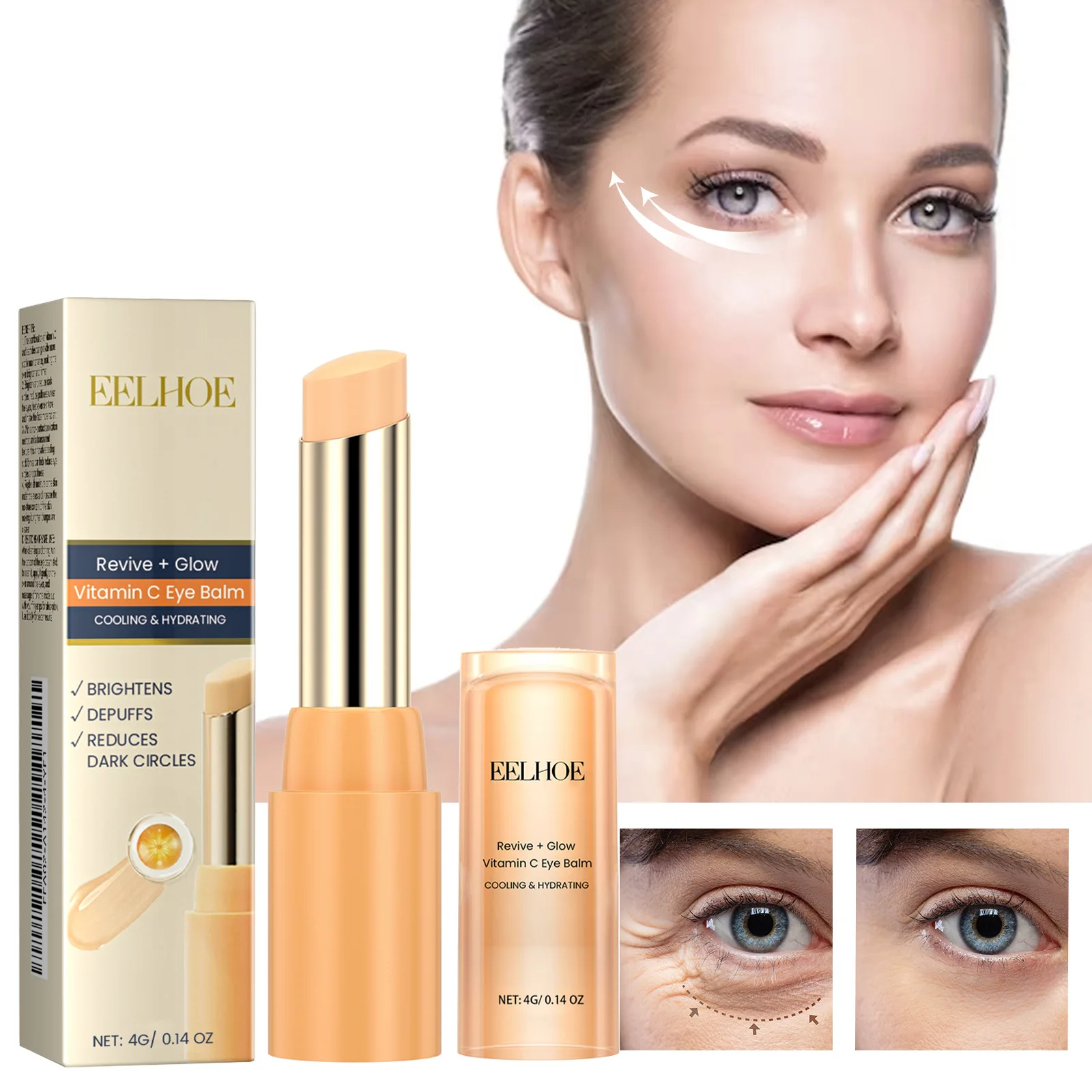 Vitamin C Eye Balm Anti Wrinkle Moisturizing Balm Eye Bag Removal Dark Circles Reduce Fine Lines Smoothing Eye Cream for Women