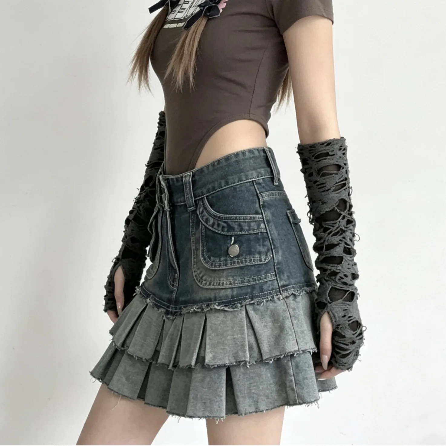 Arm Sleeves Distressed Ripped Hollow Cutout Women Subculture Edgy Halloween Gloves Party Cosplay Black Spandex Lightweight