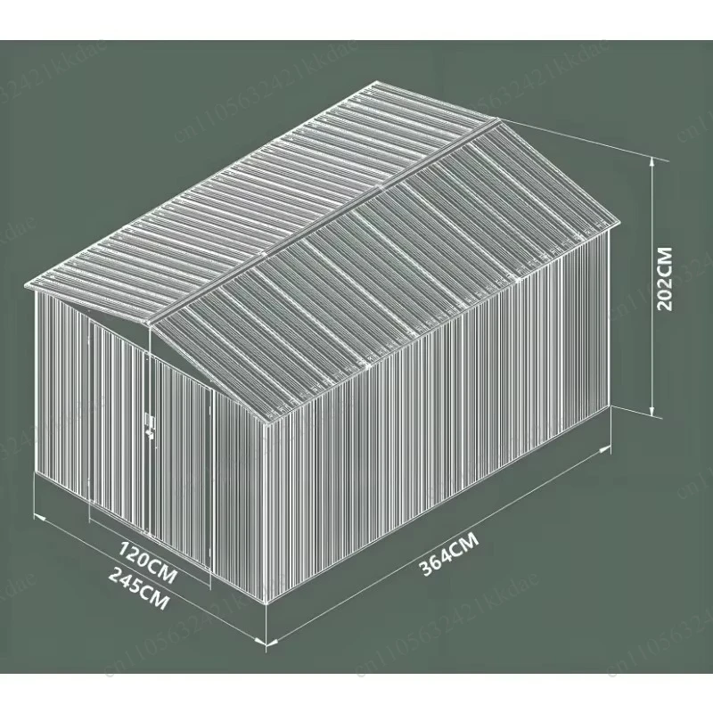 8 * 10 Feet Dark Gray Double Door 0.25mm or 0.Thick Iron Sheet Modern Slat Storage Room Tools and Sundries