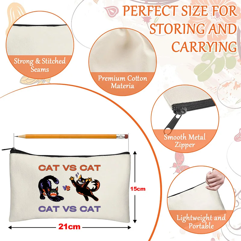 Bizarre black cat makeup bag for ladies to go out, portable large capacity for personal grooming, inner liner storage bag