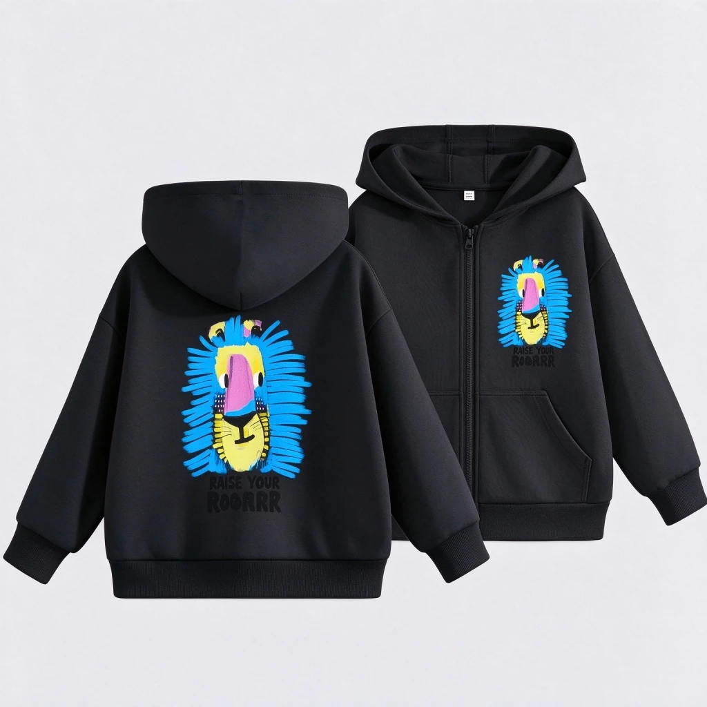 Casual Hooded Coats For Boys And Girls New Design Double-side Print Hoodies Outerwear Children Plush Spring Autumn Clothing