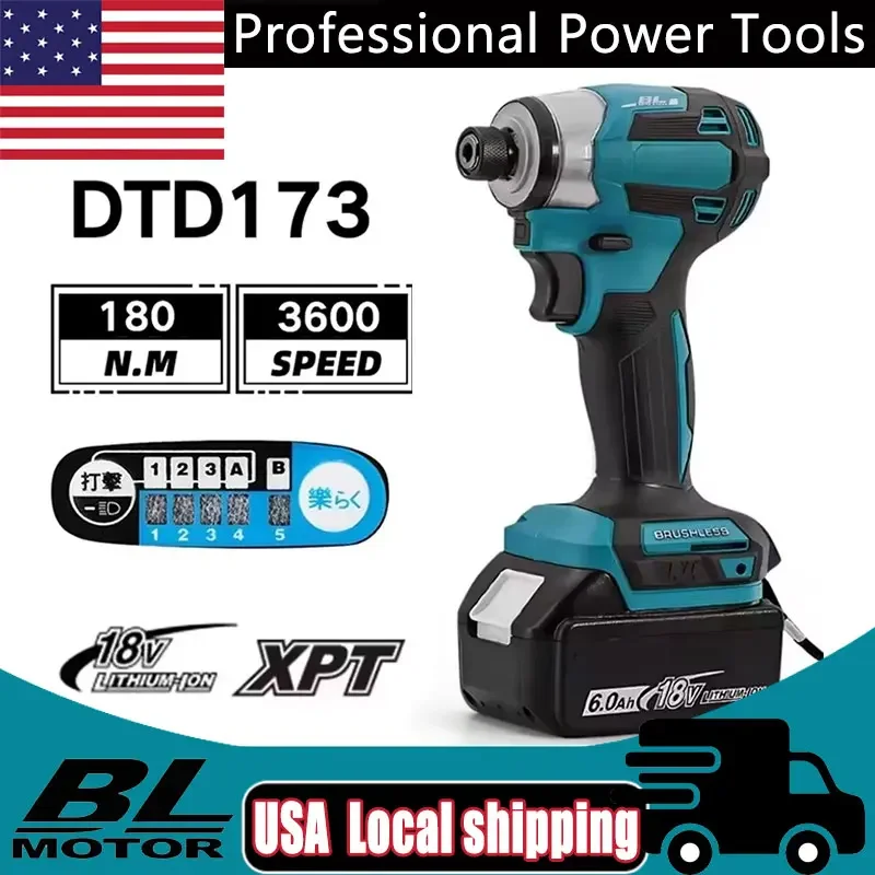 

DTD173 Бесщеточная электрическая отвертка для авторемонта, ударная отвертка, 220 Нм, электрическая отвертка, инструменты для Makita 18 В