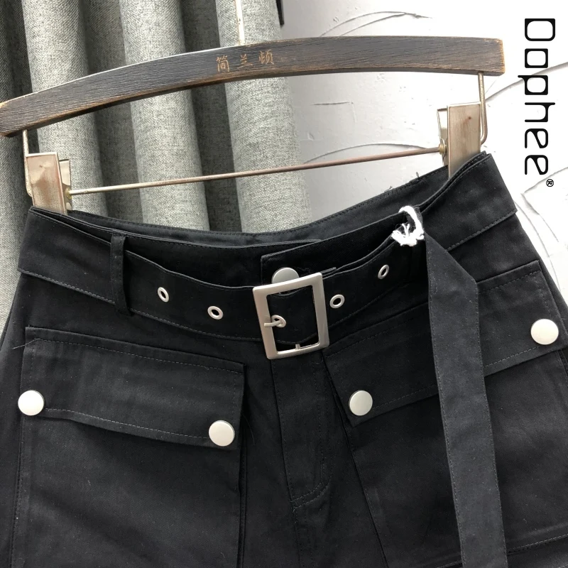 Black High-waisted Casual Denim Skirt Women Summer Fashion Versatile A-line Shorts Female Trendy Spice Girl Y2K Wide-leg Pants