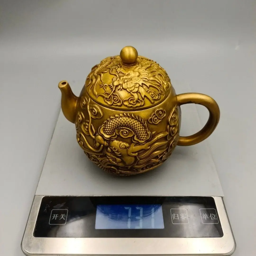 Antique Collection Bronze Sculpture Dragon World Round Bronze Wine Pot Fine Polished Old Patina Home Decor Bronze Statue