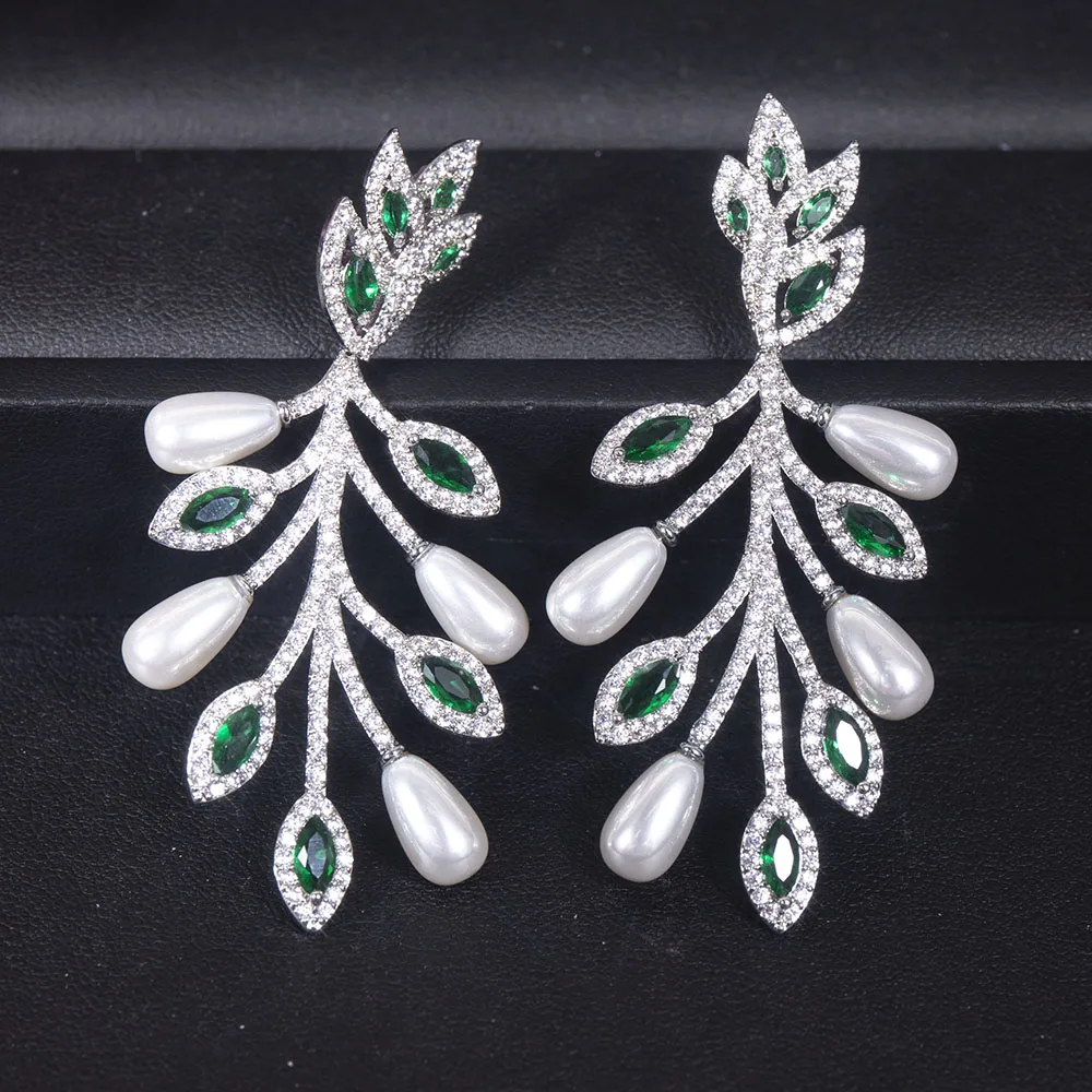 

Trendy Pearl Flower Earring For Women Wedding Party Indian Dubai Bridal Jewelry Boucle D'oreille Femme Gift
