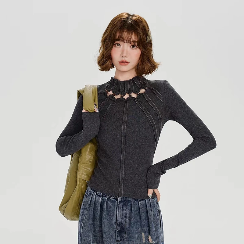 MEXZT Y2K Scava Fuori T Camicette Donne Streetwear Patchwork Crop Magliette Autunno Moda Harajuku Grunge Estetica Manica Lunga Magliette Nuovo