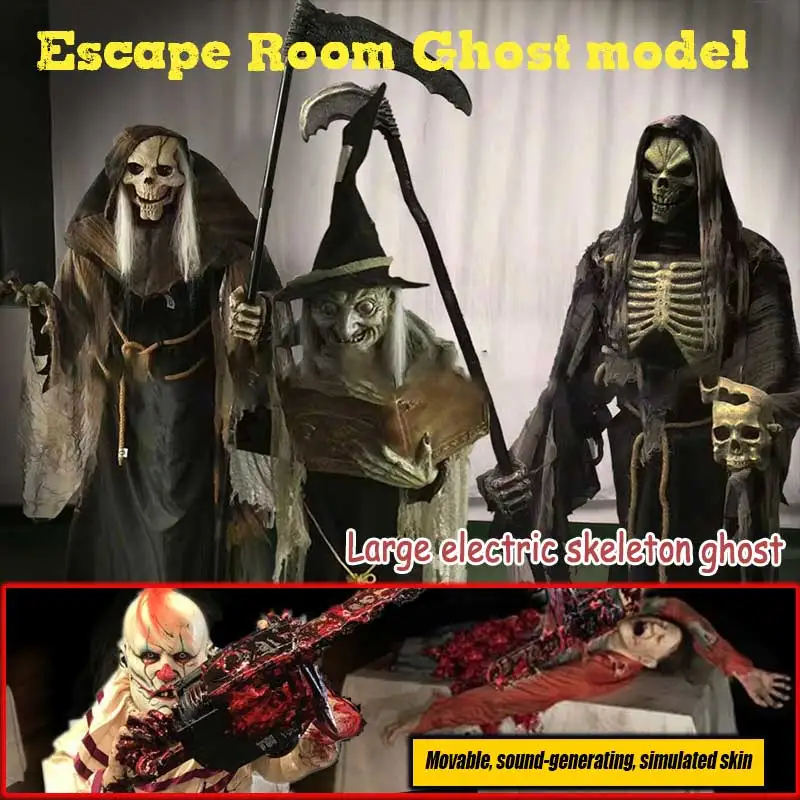 

Escape Room Halloween Electric Werewolf Big Ghost Witch Decoration Scythe Death Infrared Sensor Voice Control