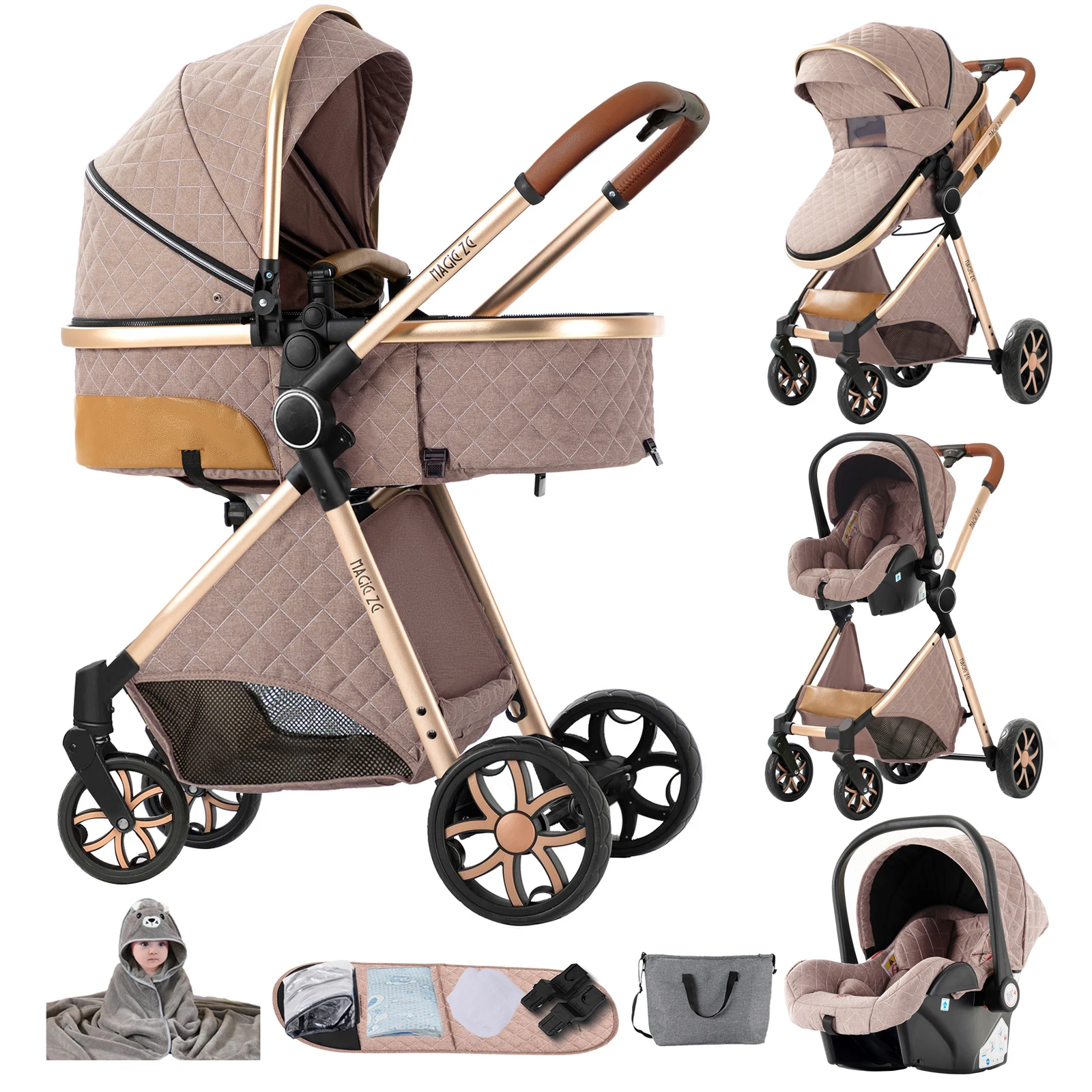 Kinderwagen 3-in-1: Leichter Baby-Kombikinderwagen für Neugeborene – Reisekinderwagen mit Babywanne