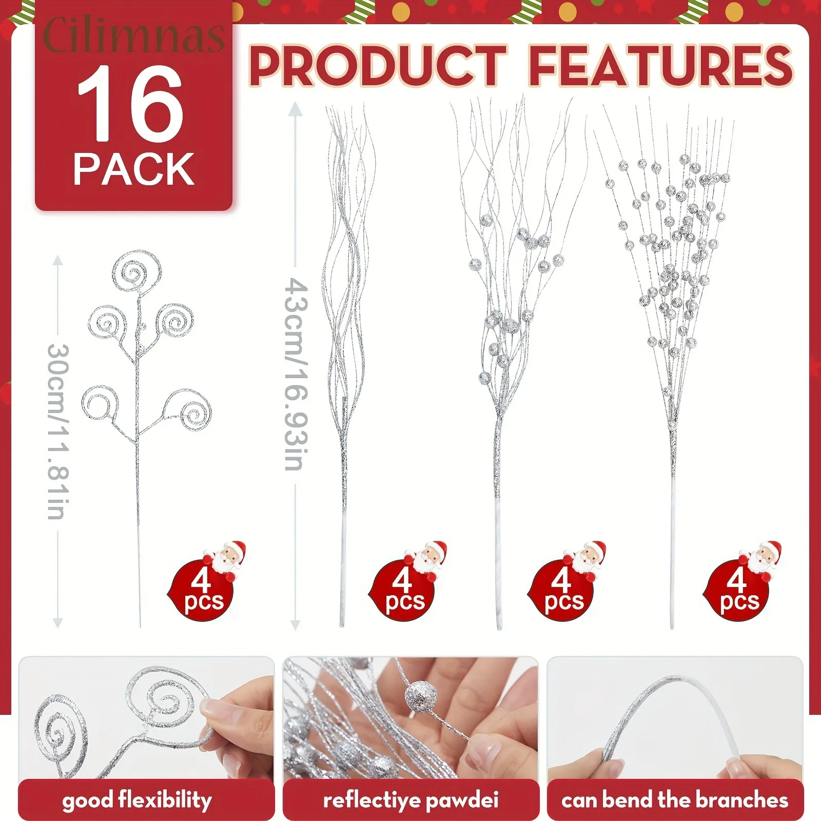8/16 Stück glitzernde künstliche Blumen, Beerenstrauß, Weihnachtsbaumschmuck für Zuhause, Raumdekoration, Neujahr 2026, DIY-Geschenkzubehör – Detail 11