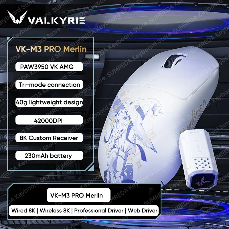 VALKYRIE VK M3 PRO Wireless Gaming Mouse PAW3950 8K Polling Rate 0.125ms Delay 40g Lightweight BT 2.4g Wired FPS Gamer Mouse