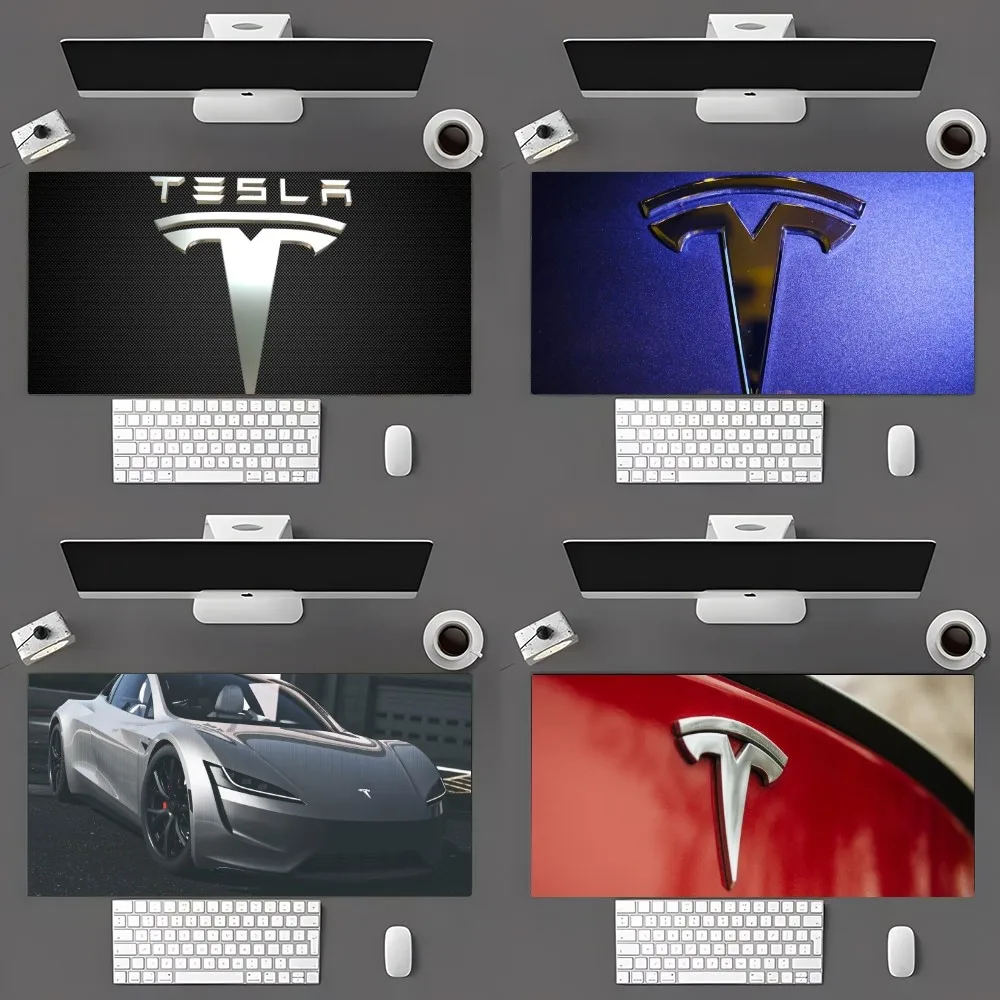 Luxury Tesla Car Logo Mouse Pad 700x400 Large Gaming Mouse Pad Gamer Big Mouse Mat Computer Locking full Edge MousePad 90x40cm K