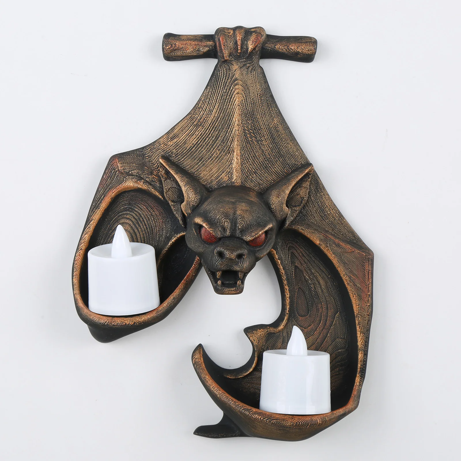 Cross-border Vintage Bronze Upside Down Bat Wall Mount Candle Holder, Dark Gothic Halloween Wall Candle Sconce Decor