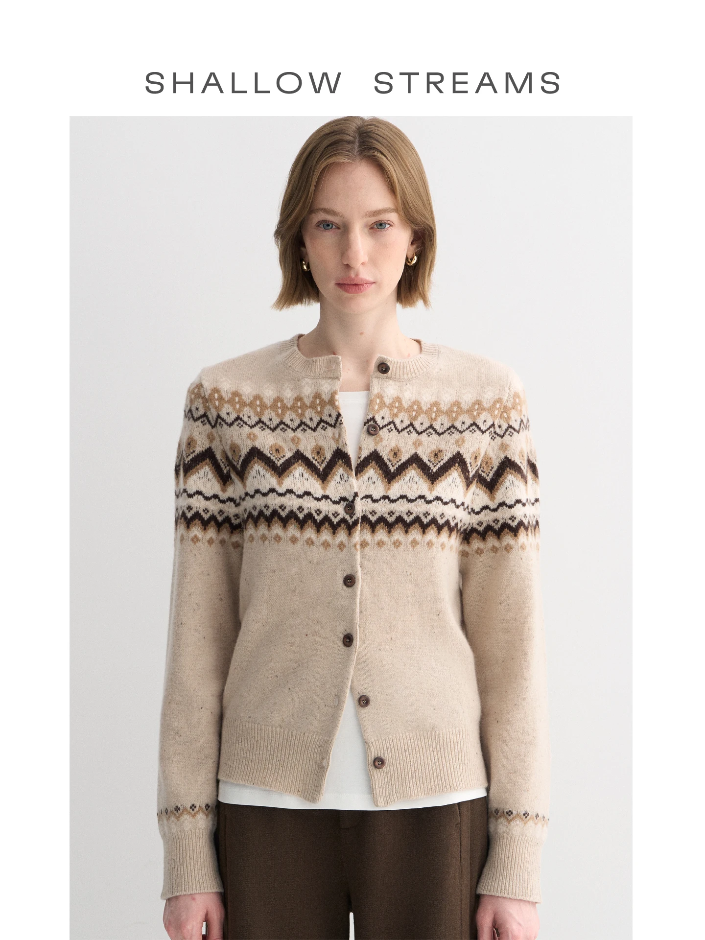 

Slow Strs Vintage Woolen Cardigan Women's Sweater Autumn Winter Long Sve round Ne Inner Wear Casual Sle Pure E-c...