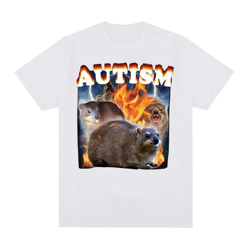 Autism Funny Hyrax Meme Tee Shirt Men Clothing Harajuku Vintage Oversized T-shirt Unisex Summer O-Neck Tops Short Sleeve T Shirt