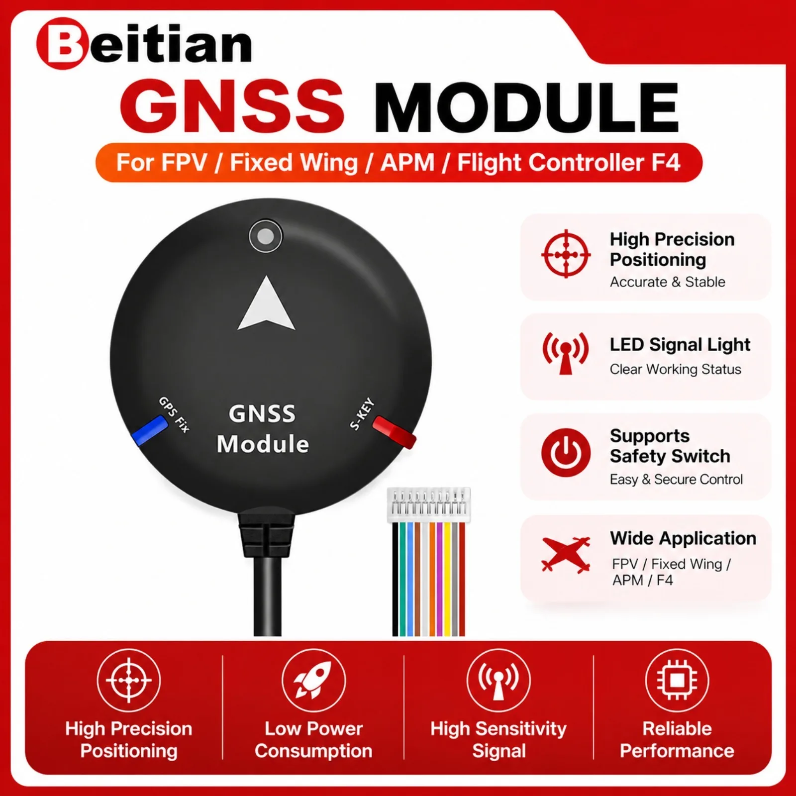 Beitian GNSS Receiver GPS Beidou Navigation Module for Drone UAV Surveying High Precision BE-525/BK-525/BH-525