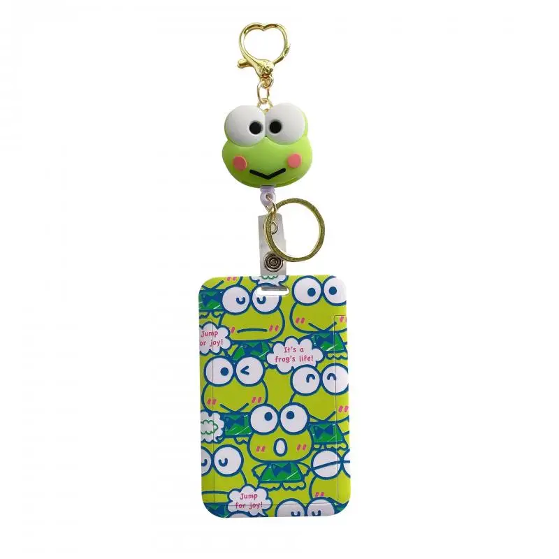 Sanrio KEROKERO KEROPPI Cute Frog Student Card Holder Kawaii Creative Retractable Card Holder Bus Card Access Card Holder