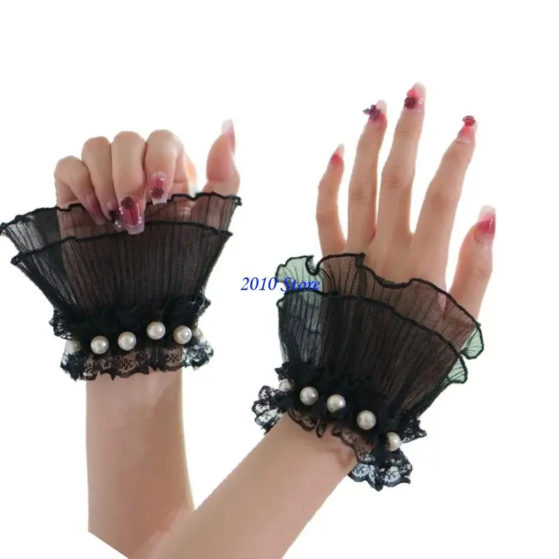 F3MF Stretchy Mode Punfs con perlas artificiales mangas encaje para fiesta