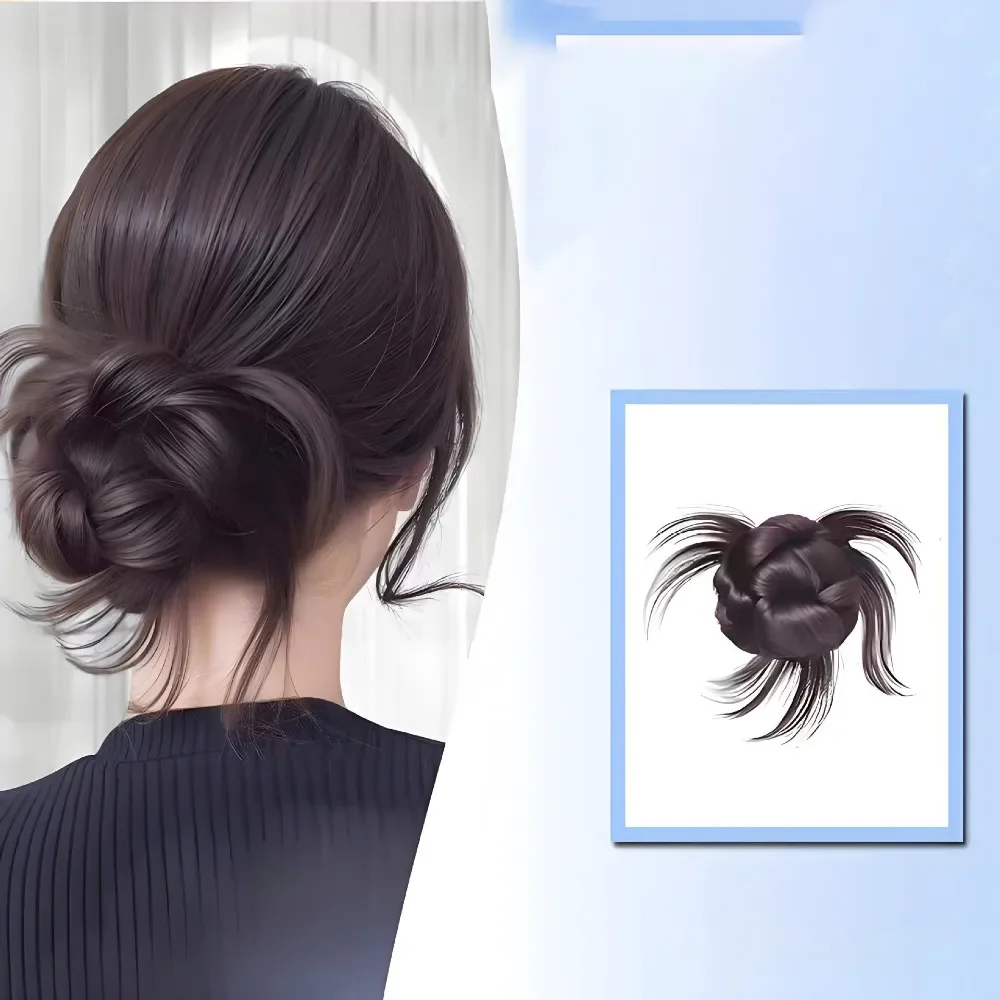 

Chicken Feather Bun Head Synthetic Wig Grab Clip Temperament Flower Bud Head Fluffy Natural Back Head Coiled Hair Styling Wig