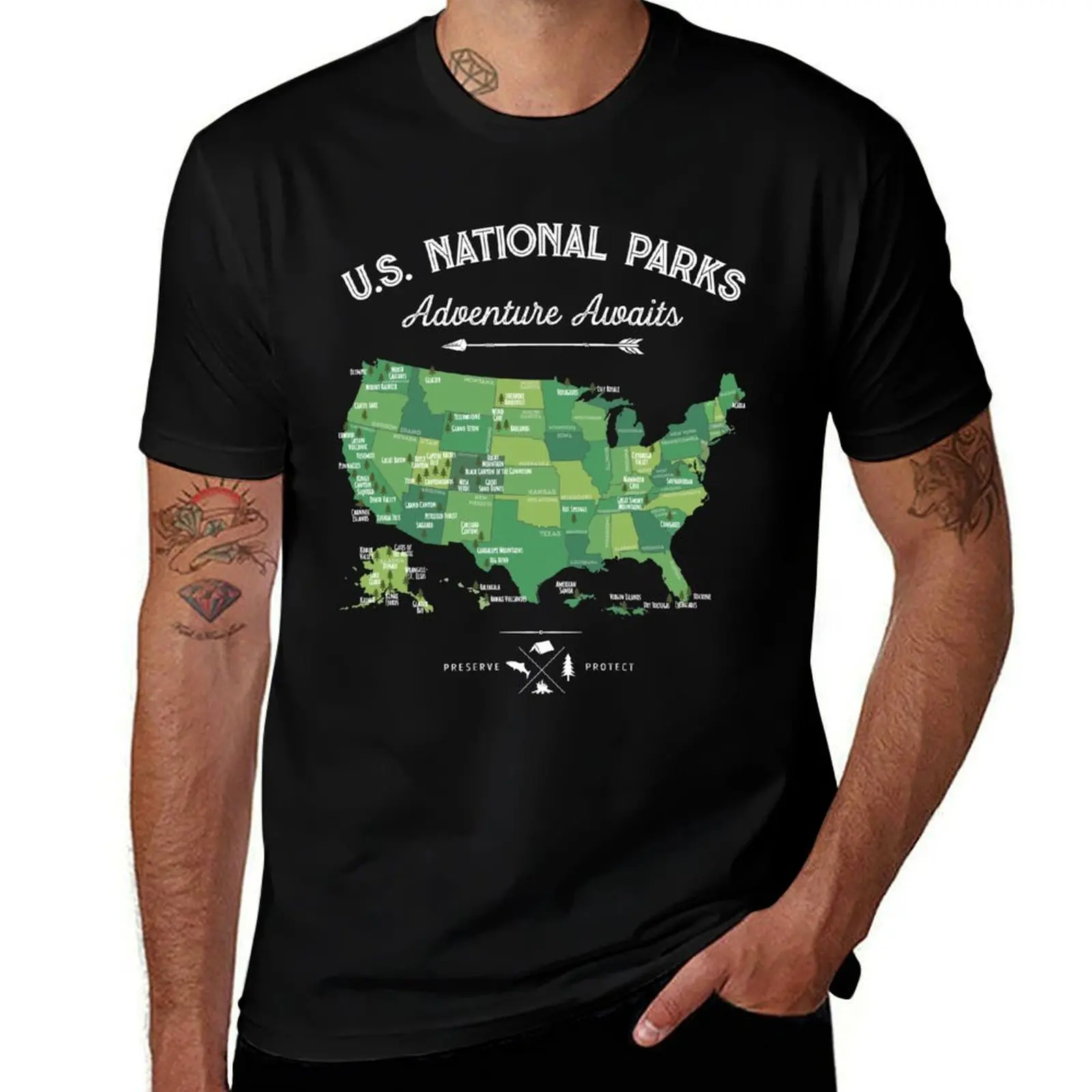 National Park Map Vintage T Shirt - All 59 National Parks Gifts Men Women Kids T-Shirt High Elasticity Sports Tee Shirt T-Shirt
