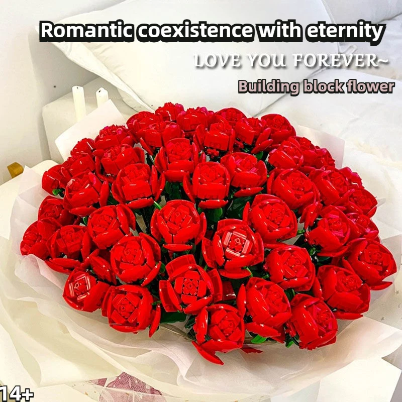 Puzzle Toys Compatible with Roses Graduation Season Gift Building Block Flower Assembly Puzzle Toys Decoration Small Particles