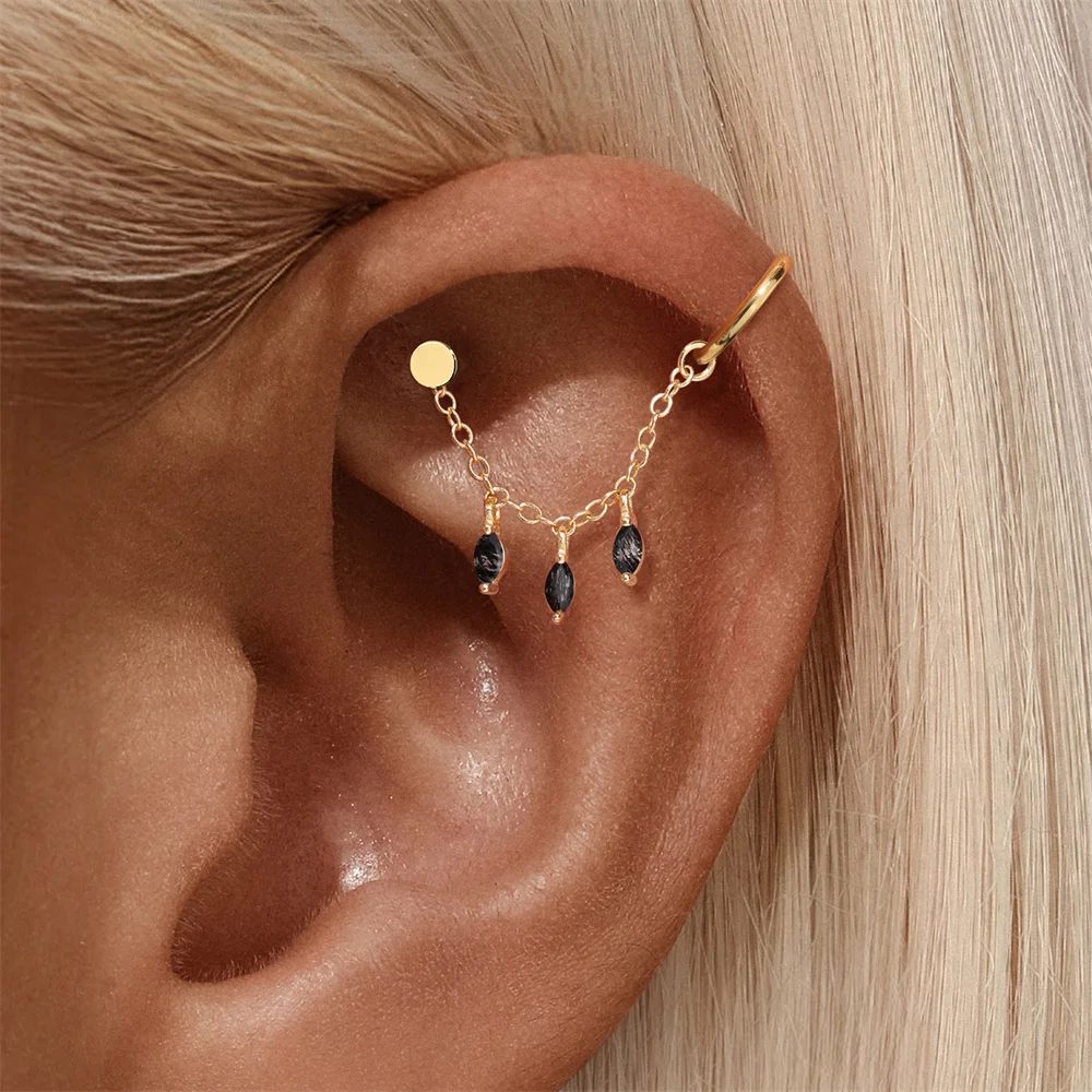 روكسي 925 فضة 1 قطعة هندسية الأسود الكوارتز Rutilated حجر أقراط للنساء 18K الذهب بالتا ثقب المجوهرات