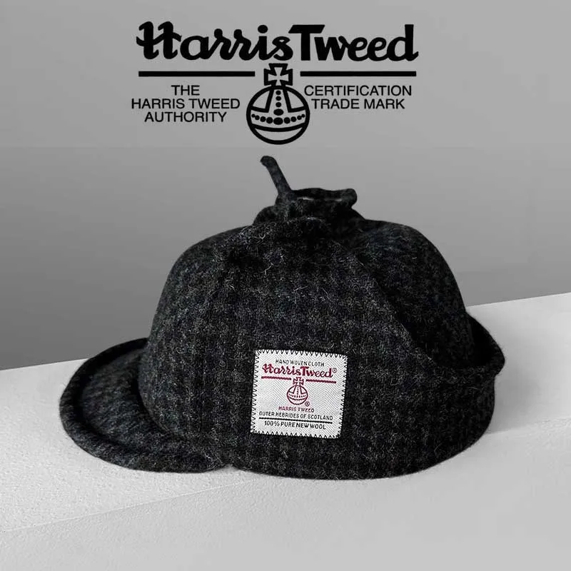 Unisex Harris Tweed Aviator Trapper Hat, Plaid Wool Windproof Ear Protection Warm Winter Headwear