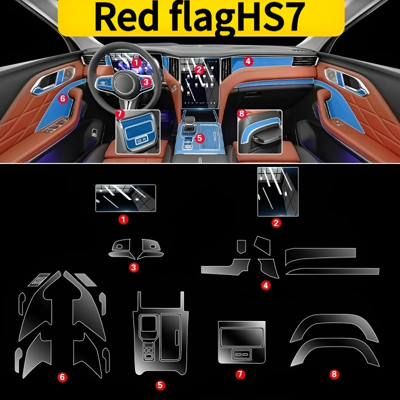 

For Red flagHS7 24models interior protection Dashboard Multimedia GPS Navigation Transparent Scratch-Resistant Film Modification