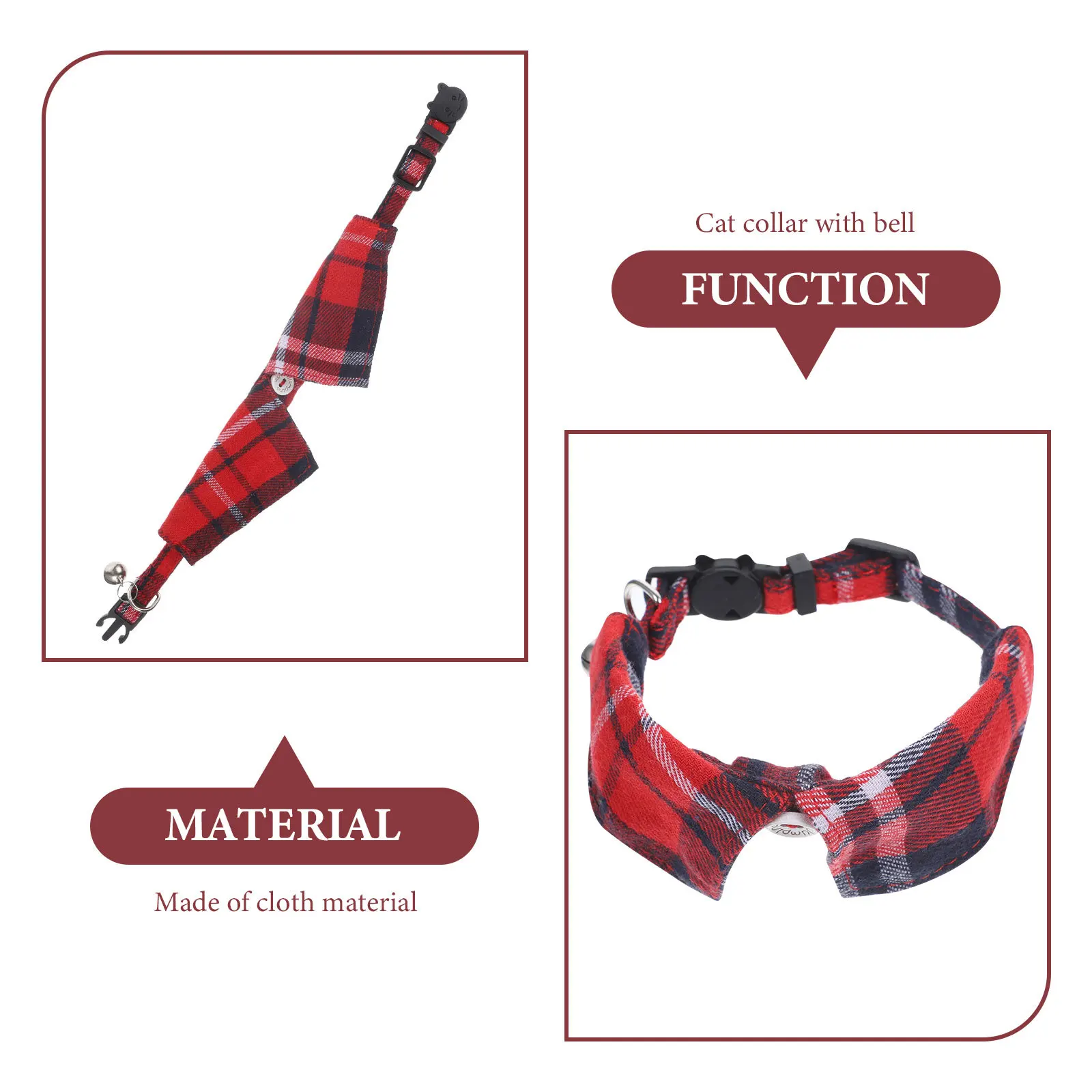 

Cat Bell Collar Adjustable Plaid Cloth Kitten Neckwear For Small Cats Comfortable Decorative Pet Collar Fancy