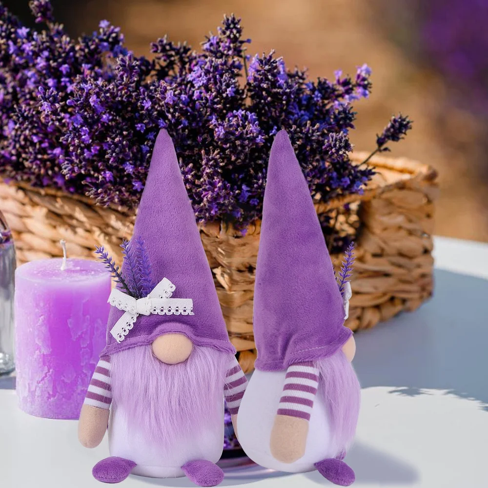 

2pcs Spring Gnome Decor Lavender Gnome Home Decor Swedish Gnome Gifts Handmade Kitchen Decor Spring Tier Tray Decor