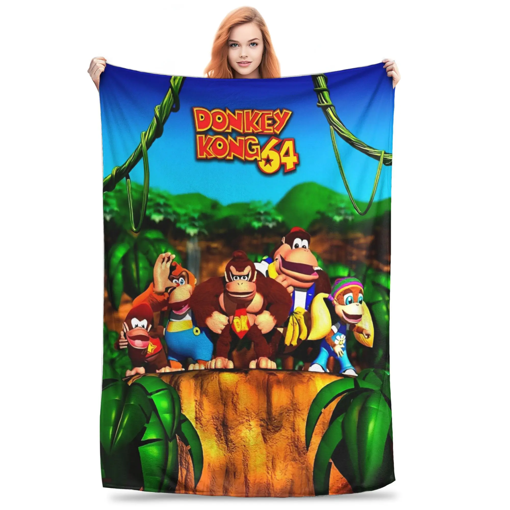 Comfortable donkey kong bananza game Blanket Stuff Sofa Decorative  Throw Blanket Super Warm Coral Fleece Plush for Outdoor