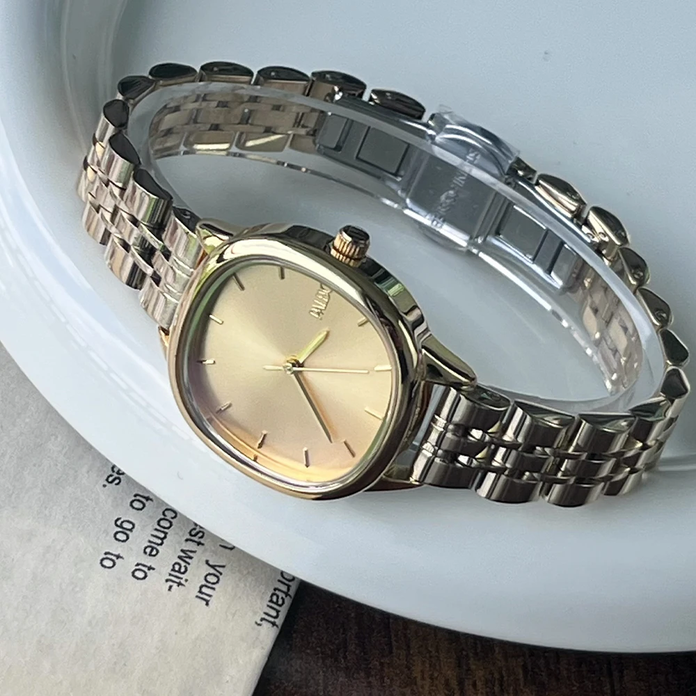 

Легкие роскошные кварцевые часы, женские минималистичные стильные часы с ремешком из нержавеющей стали, модные винтажные женские наручные часы