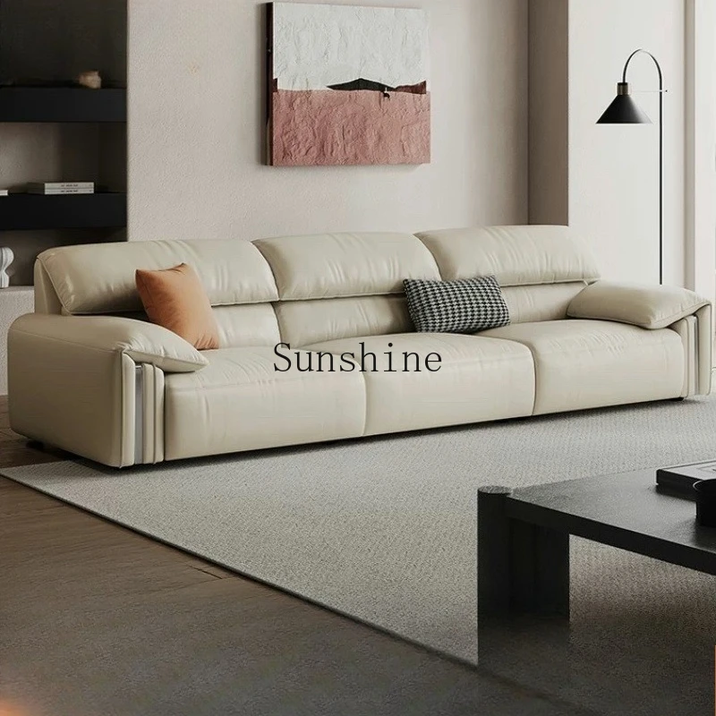 

Italian minimalist modern minimalist living room small apartment straight three-person leather art sofa