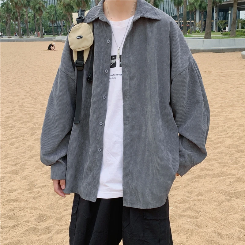 

Men's Corduroy Shirt Jacket Loose Casual Long Sleeve Korean Style Versatile Autumn Fashion Youth Popular Square Collar