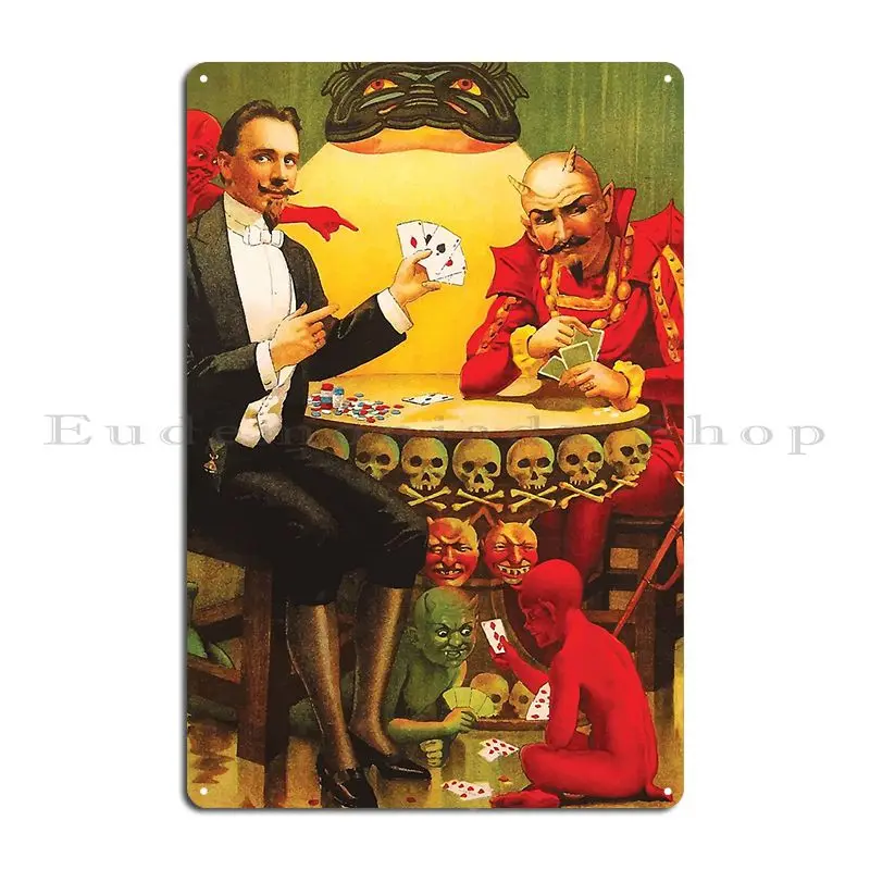 Magician Playing Cards With The Devil Vintage Poster Metal Sign Plates Customized Design Pub Bar Cave Painting Tin Sign Poster