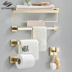 Brushed Gold Bathroom Hardware Set Towel Rail Bath Robe Hook Bar Rack Shelf Tissue Paper Holder Bathroom Accessories