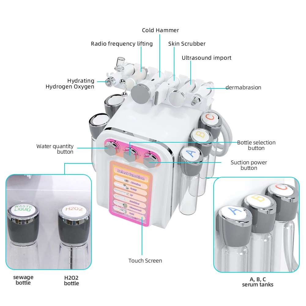 AOKO 6 in 1 Hydra Dermabrasion Machine Facial Water Oxygen Deep Cleaning Machine Skin Care Tightening Peeling Beauty Equipment