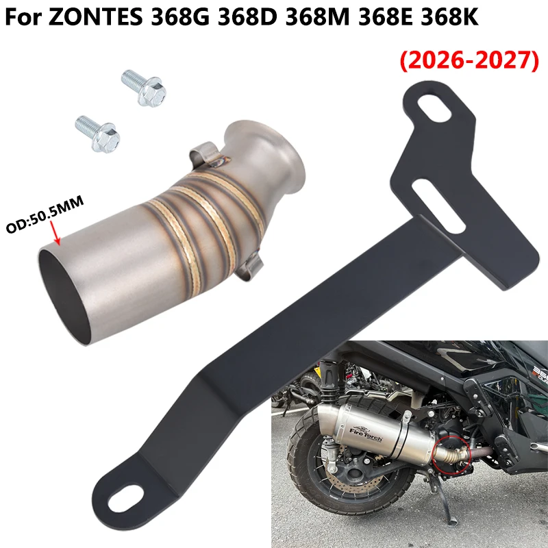 Slip On For ZONTES 368 368G 368D 368M 368K 368E 2025 2026 Motorcycle Exhaust Escape Middle Link Pipe Midpipe 51mm Modify Muffler