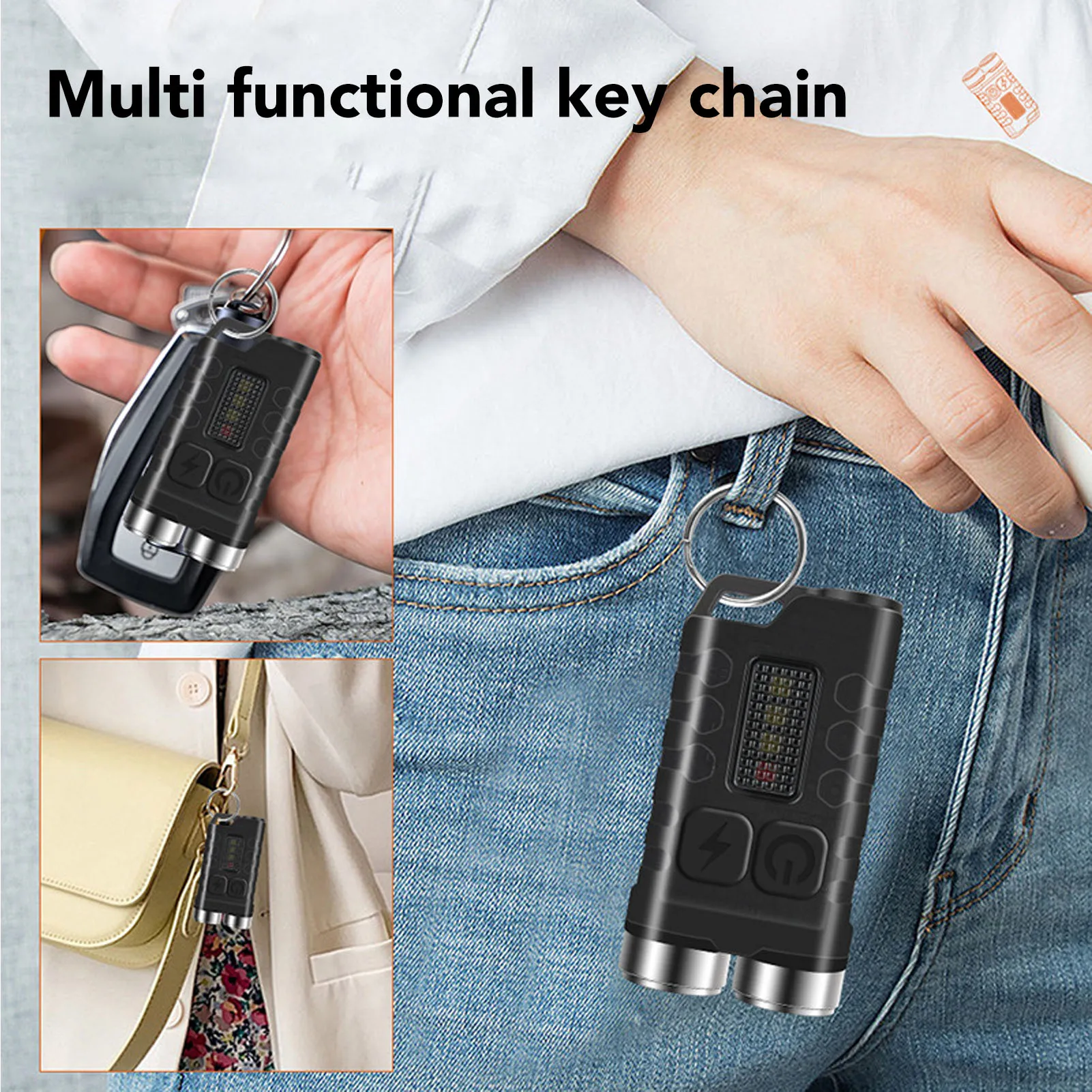 Mini Powerful Keychain Flashlight LED Red UV Blue Light 900LM Rechargeable Small 12 Modes IP65 Waterproof Tail Magnet V3