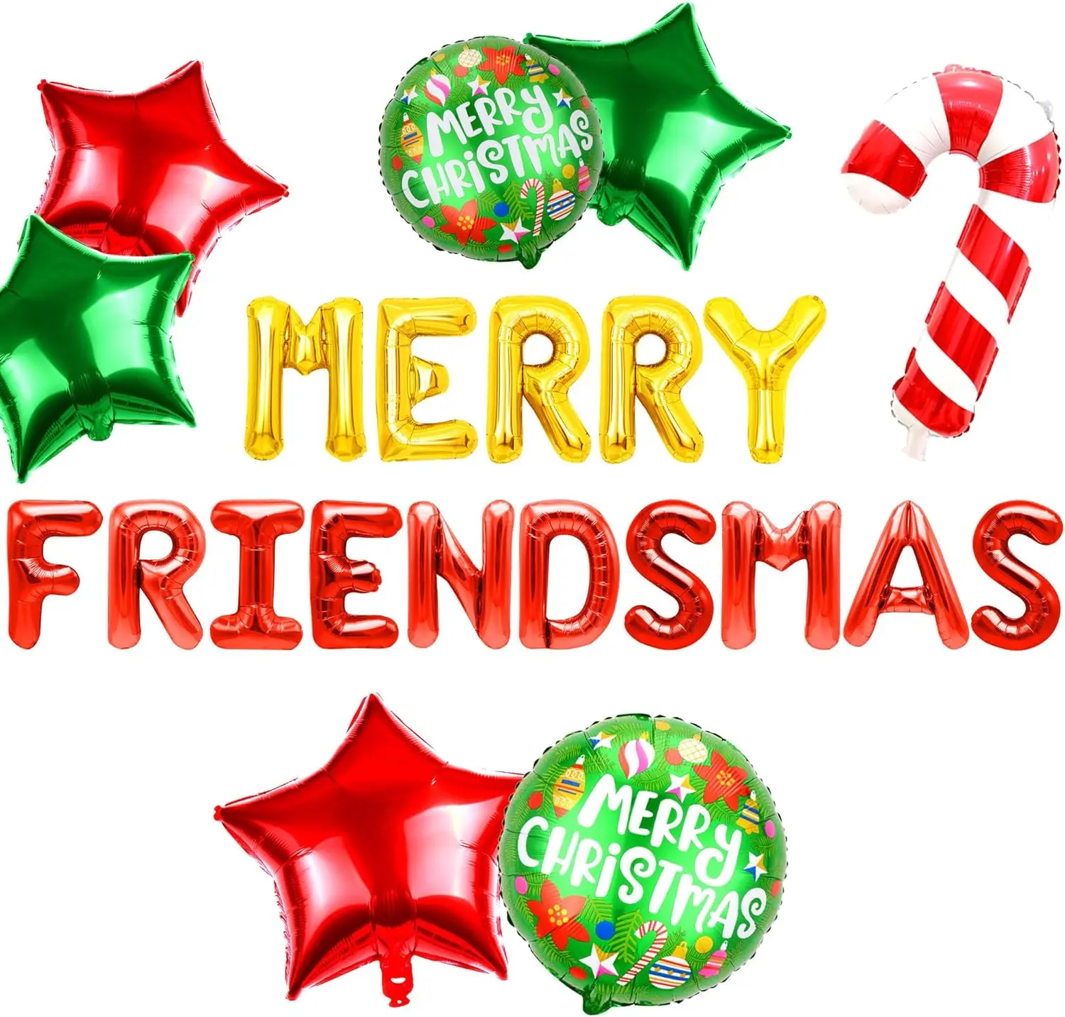 LaVenty 11 PCS Merry Friendsmas Party Decorations Merry Friendsmas Banner Balloons Friends-Themed Christmas Party Garland