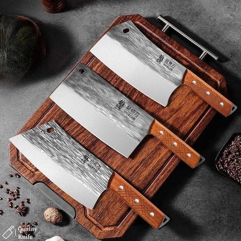 

3pcs Kitchen knife Stainless steel wooden handle chef special knife Thickened Bone cleaver Meat cutting knife for kitchen
