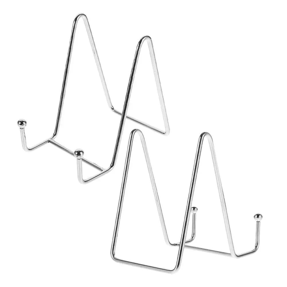 

2 Pcs Iron Photo Frame Stand Small Plate Holder Pocket Chart Kt Picture Easel Decorative Display