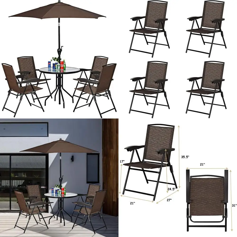 

Portable 4-Piece Sling Chair Set for Outdoor Patio, Garden, Pool, and Indoor Use with Armrests and Adjustable Backs