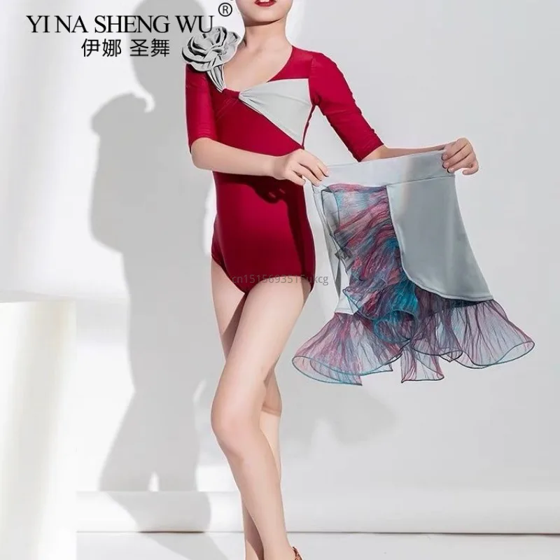 Dziewczęcy strój do tańca latynoamerykańskiego salsa rumba samba, 2-częściowy zestaw, sukienka balowa z frędzlami dla dzieci, strój na konkurs taneczny dla dziewcząt, strój do tańca latynoamerykańskiego.