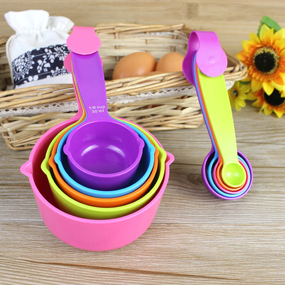 

10pcs/Set Colorful Plastic Flour Measuring Spoons Nesting Measure Cups Kit Kitchen Baking Tool for Powder (Mixed Colors, Small S