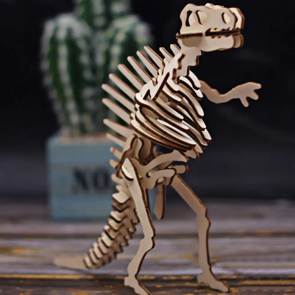 Deinonychus 3D Wooden Dinosaur Puzzle Diplodocus Spinosaurus DIY Dinosaur Model Montessori Toy Tyrannosaurus Jigsaw Gifts