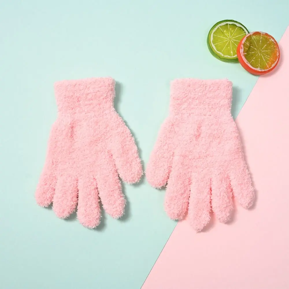 

Fashion Thicken Children Gloves Solid Color Warm Warm Mittens Furry Full Finger Guantes Winter