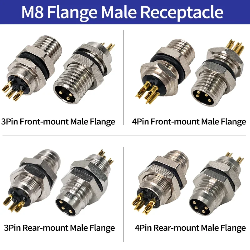 M8 IP67 Waterproof Sensor Connector 3 4 5 6 8 Pin A Coded Male Female Straight Right Angle Cable Plug Screw Lock for Automation