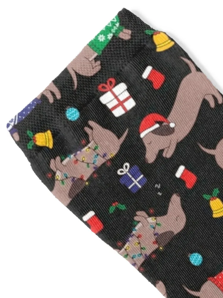 Christmas Sweater Dachshund Dog on Black Socks Hiking boots funny sock socks cotton Mens Socks Women\'s