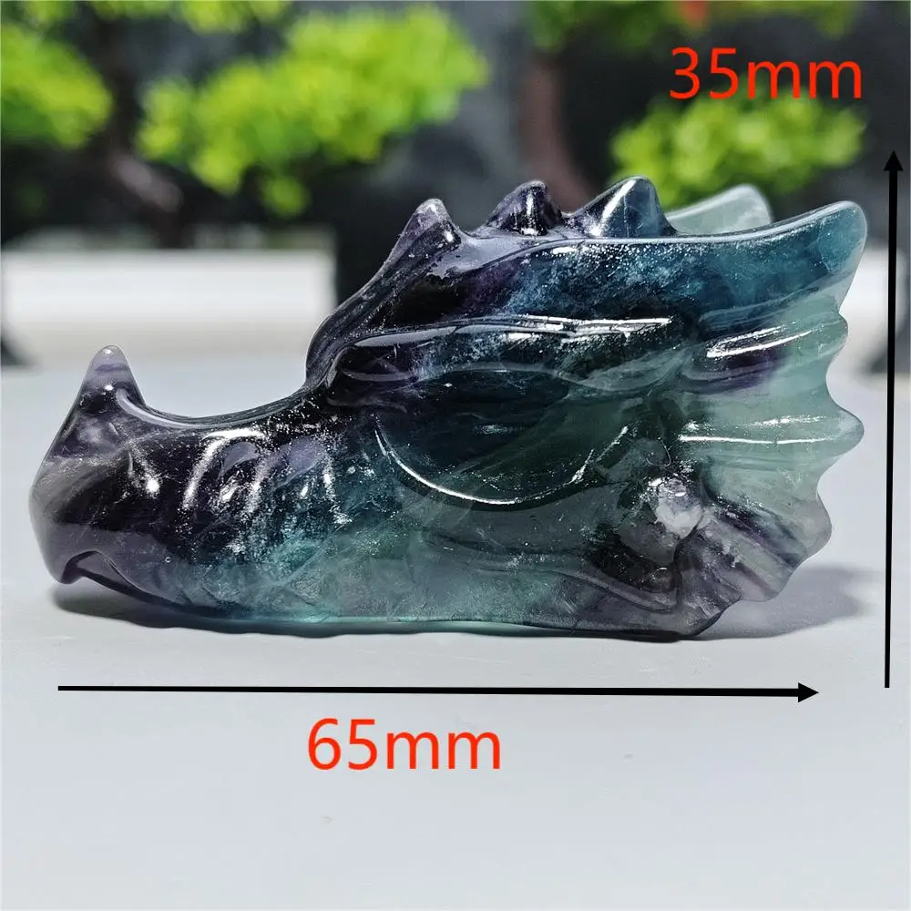 Natural Fluorite Crystal Dragon Head Skull Figurine Crafts, Hand Engraving, Mineral Specimen, Home Decoration Gift Stone - Detail 1