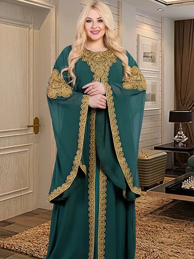 2 Piece Sets Abayas For Women Dubai Luxury Black Boubou Muslim Fashion Dress Caftan Marocain Wedding Party Occasions Djellaba